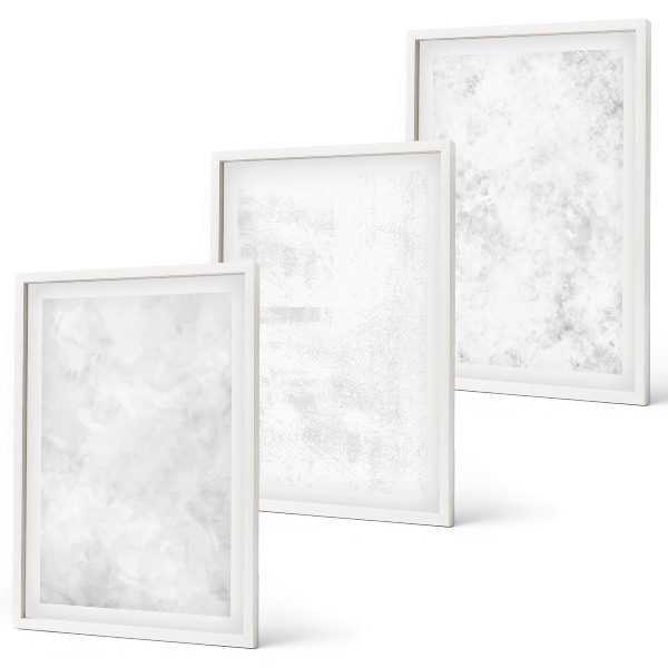 3 paveikslų rinkinys su rėmais Baltos dėmės minimalistinis fonas