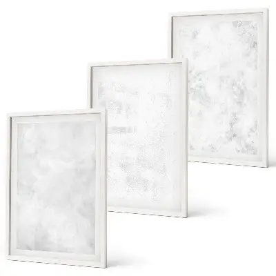 Baltos dėmės minimalistinis fonas 3 paveikslų rinkinys su rėmais
