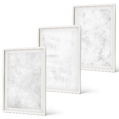 3 paveikslų rinkinys su rėmais Baltos dėmės minimalistinis fonas