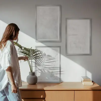 Baltos dėmės minimalistinis fonas 3 paveikslų rinkinys su rėmais