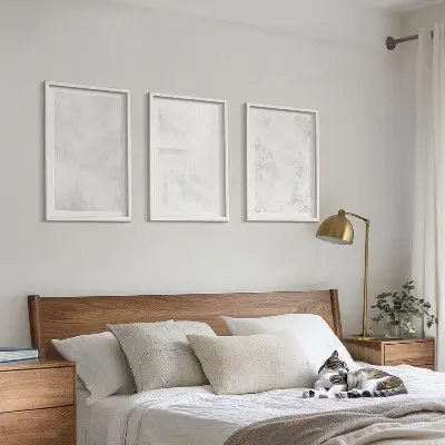 Baltos dėmės minimalistinis fonas 3 paveikslų rinkinys su rėmais