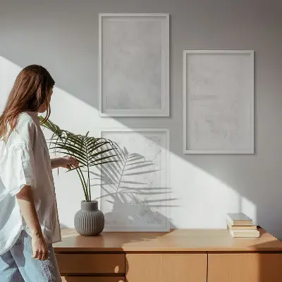 Baltos dėmės minimalistinis fonas 3 paveikslų rinkinys su rėmais