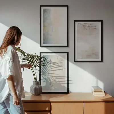 Subtilūs akvareliniai kartonai 3 paveikslų rinkinys su rėmais