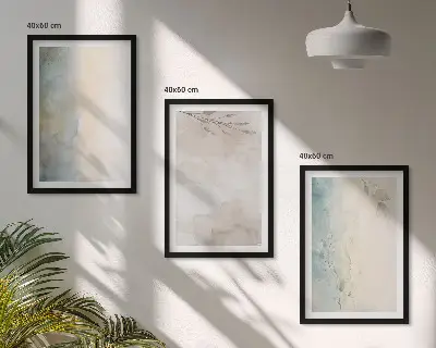 Subtilūs akvareliniai kartonai 3 paveikslų rinkinys su rėmais