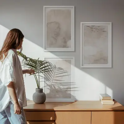 Įrėmintas triptikas išsilieję boho stiliaus akvareliniai dažai