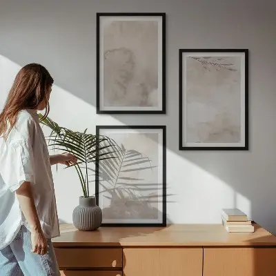 Įrėmintas triptikas išsilieję boho stiliaus akvareliniai dažai