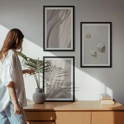 Įrėmintas triptikas boho stiliaus struktūros stambiu planu