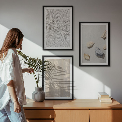 3 paveikslų rinkinys su rėmais Boho natūralių tekstūrų struktūros