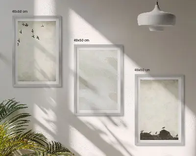 3 paveikslų rinkinys su rėmais dekoracijos su paukščių akmenų ir teptuko potėpių motyvais