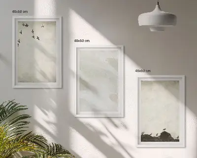3 paveikslų rinkinys su rėmais dekoracijos su paukščių akmenų ir teptuko potėpių motyvais