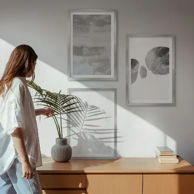 Abstrakčios modernios struktūros 3 paveikslų rinkinys su rėmais