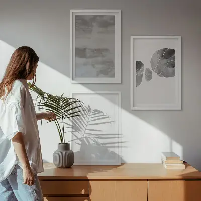 Abstrakčios modernios struktūros 3 paveikslų rinkinys su rėmais