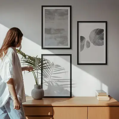 Abstrakčios modernios struktūros 3 paveikslų rinkinys su rėmais