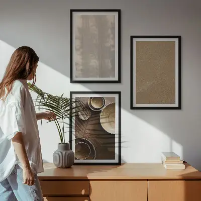 Minimalistinės tekstūros paveikslų rinkinys 3 dalių komplektas su rėmais