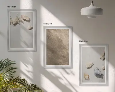 3 paveikslų rinkinys su rėmais natūralios akmenų paplūdimio tekstūros