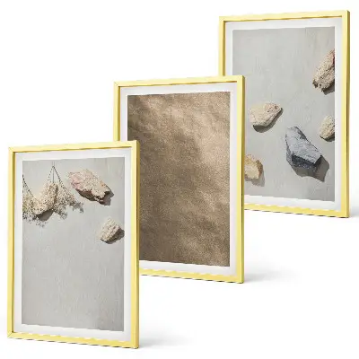 3 paveikslų rinkinys su rėmais natūralios akmenų paplūdimio tekstūros