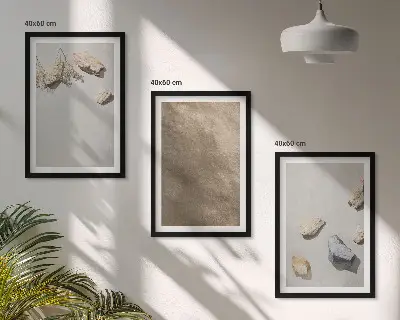 3 paveikslų rinkinys su rėmais natūralios akmenų paplūdimio tekstūros