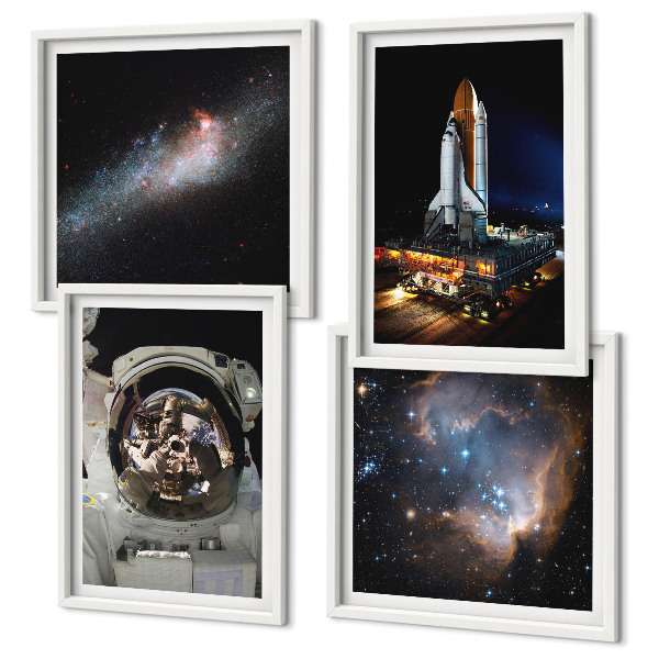 4 paveikslų rinkinys su rėmais Astronautai nusileidžia Mėnulyje