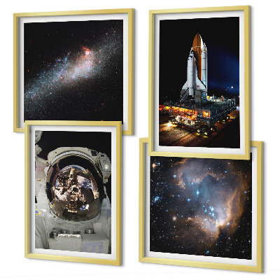 4 paveikslų rinkinys su rėmais Astronautai nusileidžia Mėnulyje