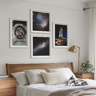 4 paveikslų rinkinys su rėmais Astronautai nusileidžia Mėnulyje