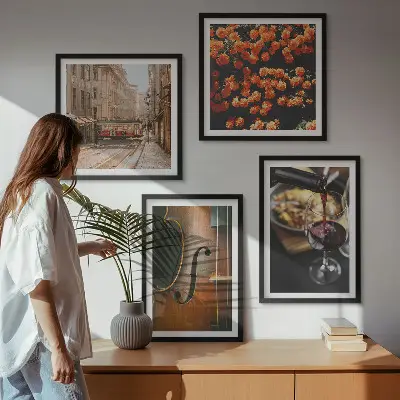 Daugiadalis paveikslas su rėmu vintažinių gėlių gatvės ir smuiko motyvų