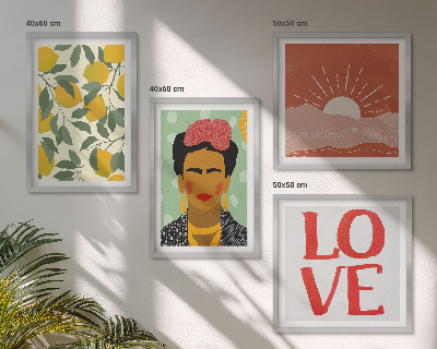 Paveikslų kompozicija ant sienos Citrinų užrašas meilės peizažas Frida