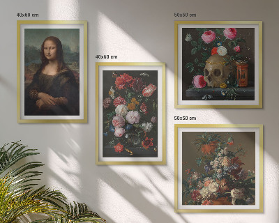 4 paveikslų rinkinys su rėmais Vintažinių gėlių kaukolė Mona Liza