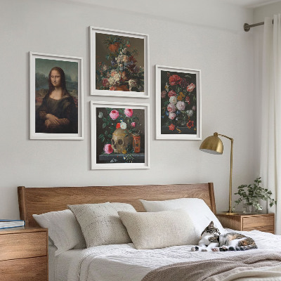 4 paveikslų rinkinys su rėmais Vintažinių gėlių kaukolė Mona Liza