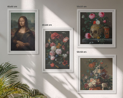 4 paveikslų rinkinys su rėmais Vintažinių gėlių kaukolė Mona Liza