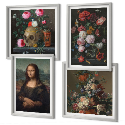 4 paveikslų rinkinys su rėmais Vintažinių gėlių kaukolė Mona Liza