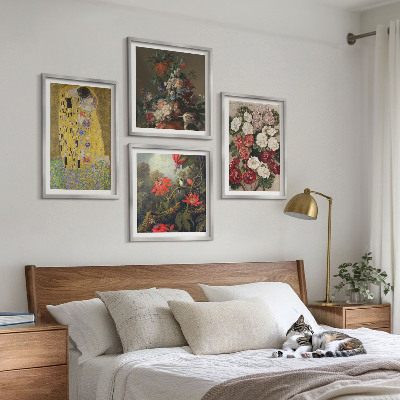 4 paveikslų rinkinys su rėmais Klimto paveikslo „Medžio gėlės“