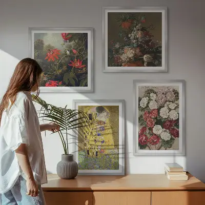 Klimto paveikslo „Medžio gėlės“ rinkinys 4 paveikslai su rėmais
