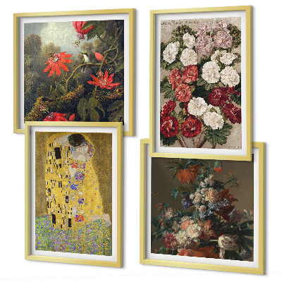 4 paveikslų rinkinys su rėmais Klimto paveikslo „Medžio gėlės“