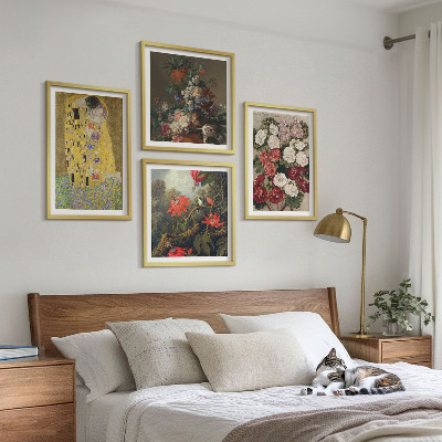 4 paveikslų rinkinys su rėmais Klimto paveikslo „Medžio gėlės“