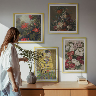 4 paveikslų rinkinys su rėmais Klimto paveikslo „Medžio gėlės“