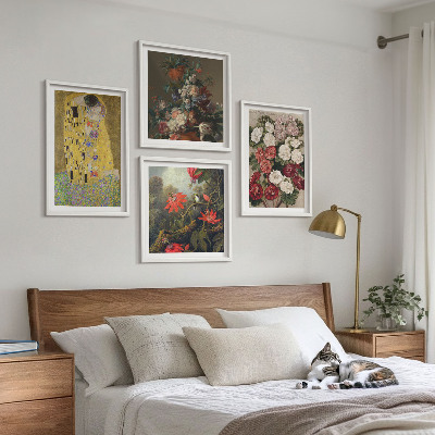 4 paveikslų rinkinys su rėmais Klimto paveikslo „Medžio gėlės“
