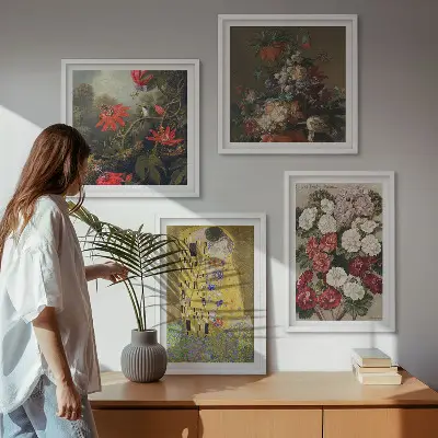 Klimto paveikslo „Medžio gėlės“ rinkinys 4 paveikslai su rėmais