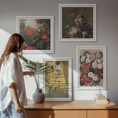 4 paveikslų rinkinys su rėmais Klimto paveikslo „Medžio gėlės“