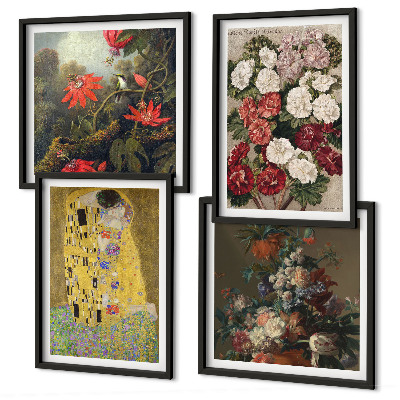 4 paveikslų rinkinys su rėmais Klimto paveikslo „Medžio gėlės“
