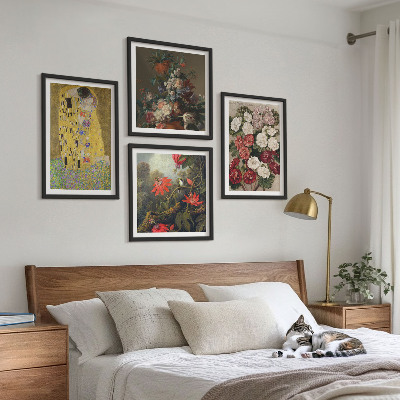 4 paveikslų rinkinys su rėmais Klimto paveikslo „Medžio gėlės“