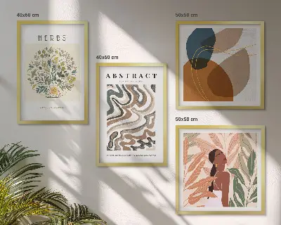 Daugiadalis paveikslas su rėmu boho estetikos pastelinių plakatų rinkinys