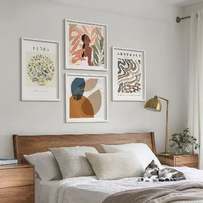 Daugiadalis paveikslas su rėmu boho estetikos pastelinių plakatų rinkinys