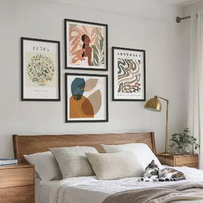 Daugiadalis paveikslas su rėmu boho estetikos pastelinių plakatų rinkinys