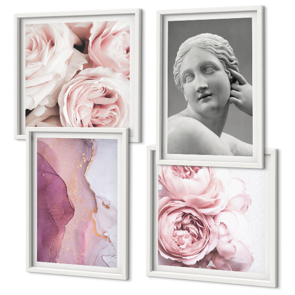 4 paveikslų rinkinys su rėmais Bijūno moters skulptūra
