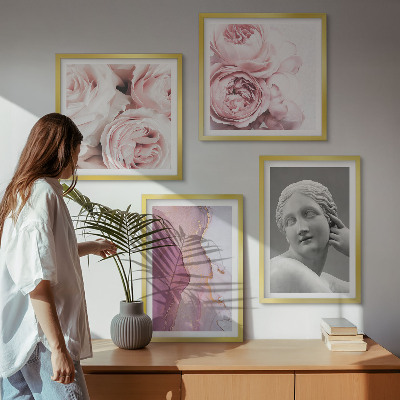 4 paveikslų rinkinys su rėmais Bijūno moters skulptūra