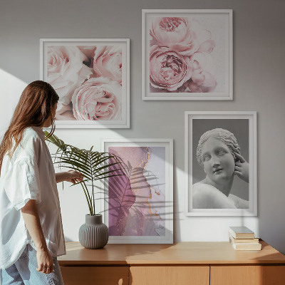 4 paveikslų rinkinys su rėmais Bijūno moters skulptūra