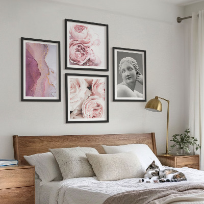 4 paveikslų rinkinys su rėmais Bijūno moters skulptūra
