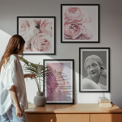 4 paveikslų rinkinys su rėmais Bijūno moters skulptūra