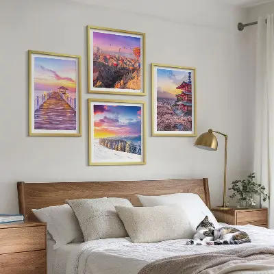 Romantiški dangaus peizažai 4 paveikslų rinkinys su rėmais