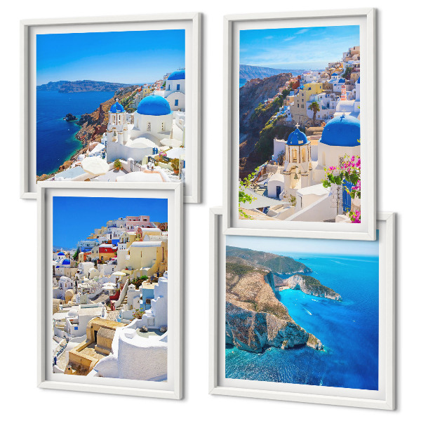 Daugiadalis paveikslas su rėmu Architektūrinis kraštovaizdis Oia Santorini Graikijoje